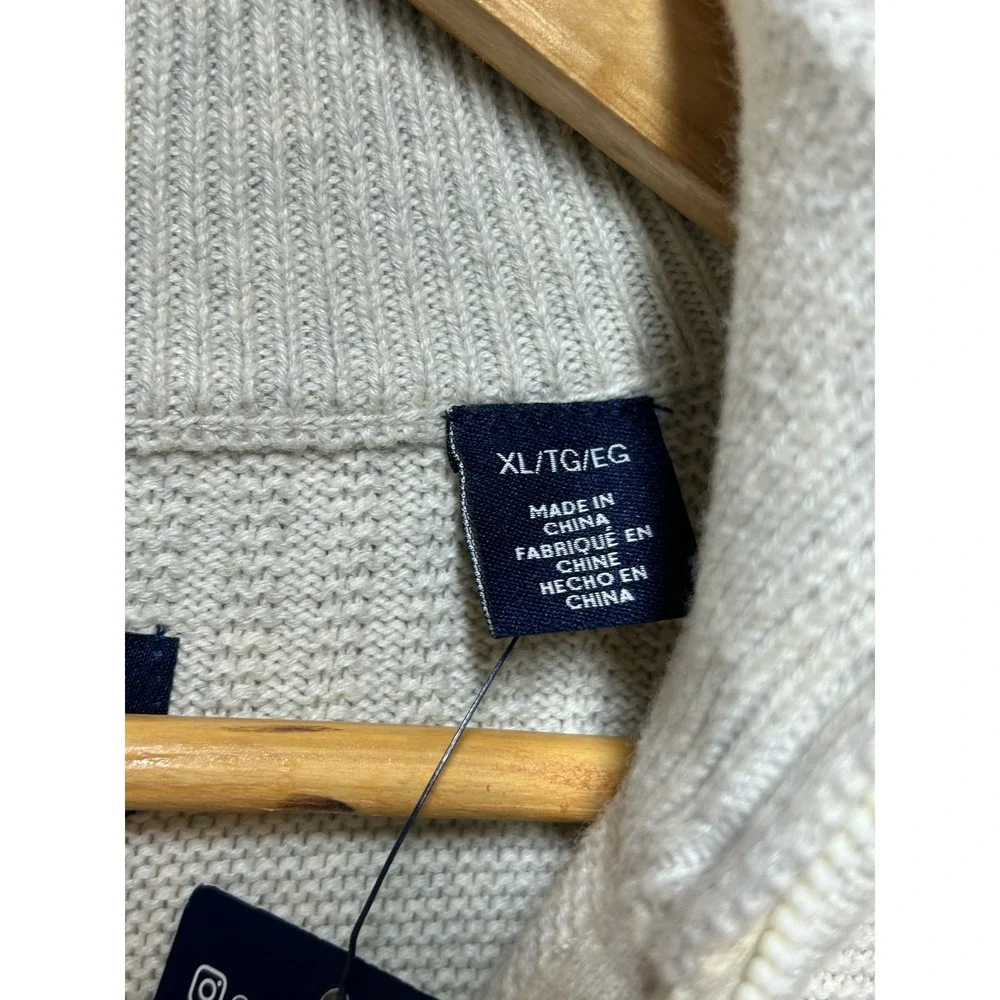 Chaps Mens Quarter Zip Pullover Sweater Cream Textured Cotton XL‎